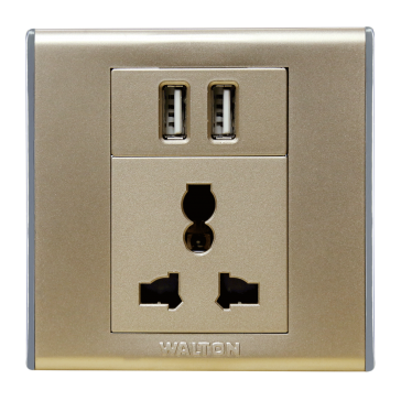 A8USB3PSUC13 Metallic Gold (2 USB Charger with 3 Pin Socket)