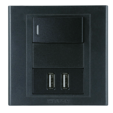 E4USBS16 Metallic Black (2 USB Charger with Switch)