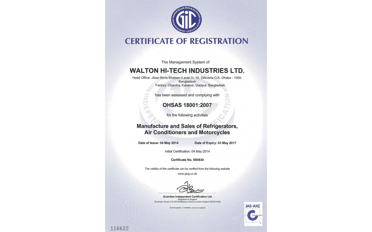 WALTON awarded ISO 18001:2007 Certificate