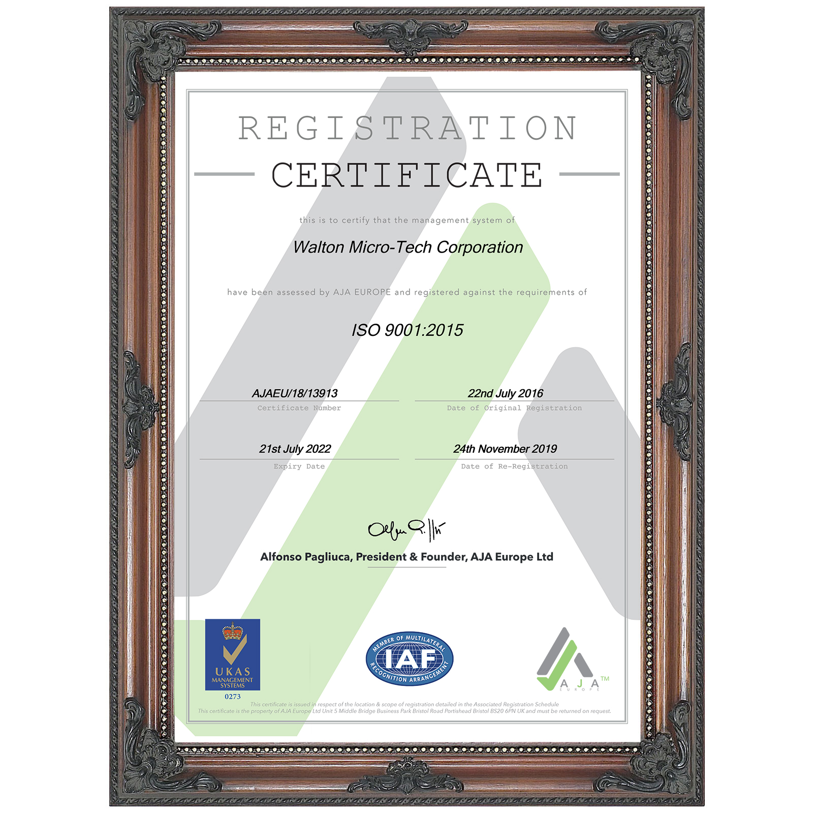 Walton Micro-Tech Corporation Certificates