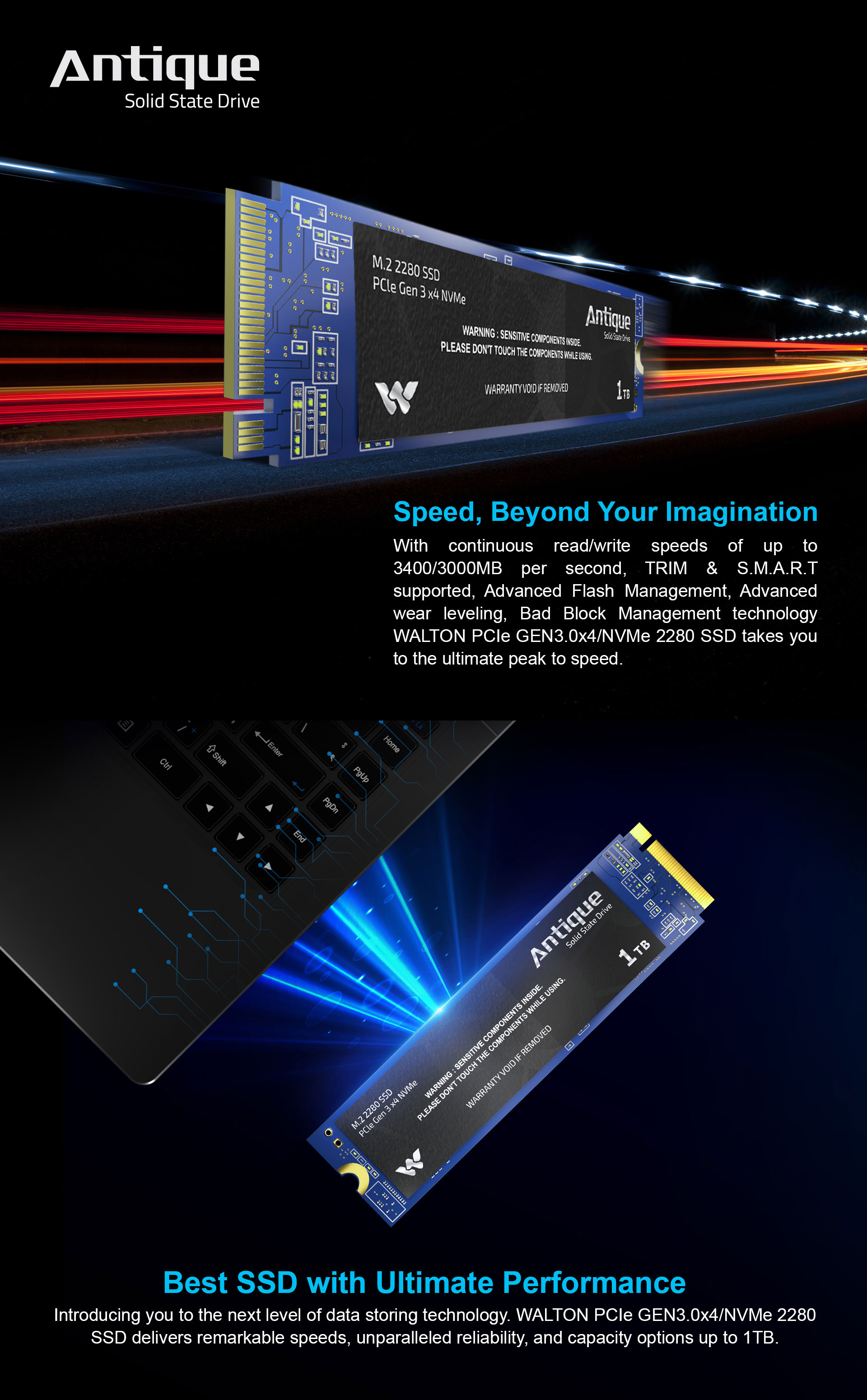 WALTON PCIe Gen 3.0X4/NVMe M.2 2280 SSD